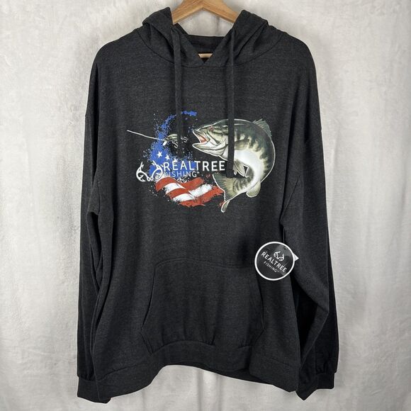 Realtree Fishing Bass Hoodie Lightweight Outdoors Gray Size Medium NWT - Picture 1 of 6